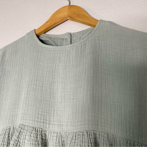 “Kids On The Moon” Green Watercolour Ombré Gauze Cotton Girls Dress - Picture 5 of 10